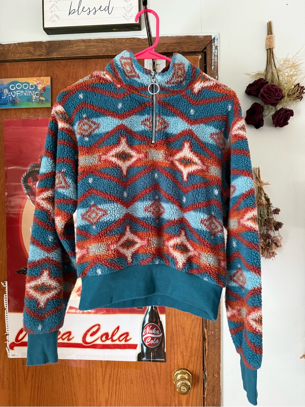 Rock & Roll Denim Half-Zip Sherpa Pullover Sweater